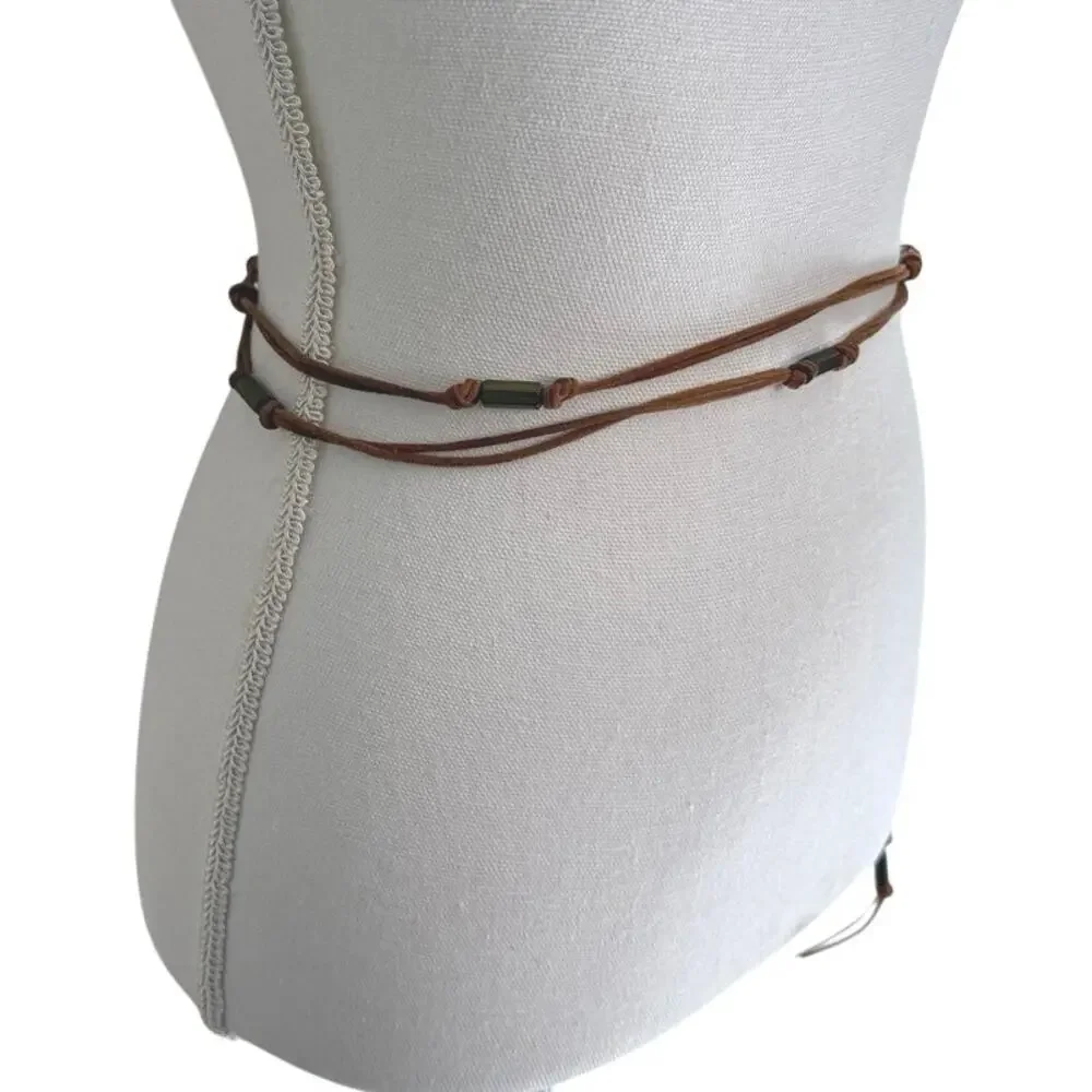 Women's brown suede and metal detail/bead belt